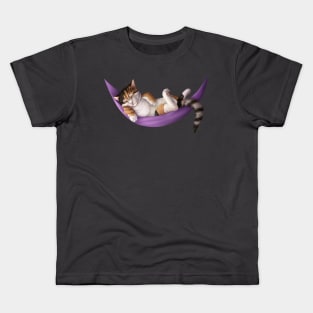 Cat sleeping on a hammock Kids T-Shirt